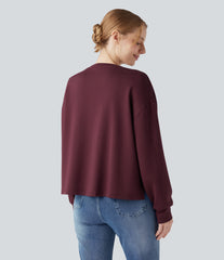 Round Neck Long Sleeve High Low Casual Sweatshirt