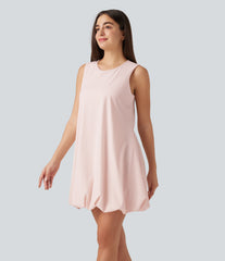 Round Neck Sleeveless Mini Dance Active Bubble Dress with Pockets