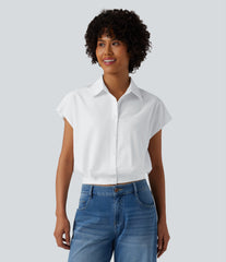 Collar Cap Sleeve Button Fly Casual Shirt