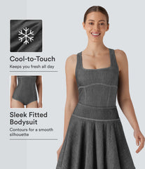 Halara Flex™ Square Neck Racerback InstantCool Washed Denim Tennis Bodysuit