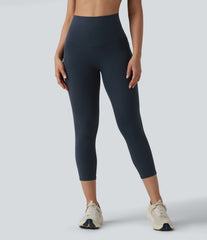 Halara Ultrasculpt™ High Waisted Tummy Control Crossover Back Capri Running Leggings with Pockets
