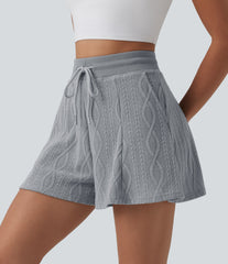 High Waisted Drawstring Sweater Knit Casual Shorts 3'' with Pockets