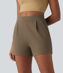 High Waisted Pleated Work Shorts with Pockets
