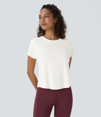 Contrast Mesh Hem Short Sleeve InstantCool Yoga Sports Top-UPF50+