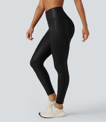 Halara Ultrasculpt™ Faux Leather Shine High-waisted Tummy Control Scrunch Training 7/8 Leggings with Pocket