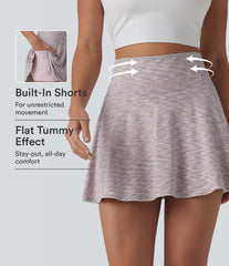 High Waisted Tummy Control 2-in-1 Stripe Mini Workout Skirt with Pockets