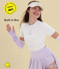 Halara X Smiley® Halara UltraSculpt™ Round Neck Short Sleeve Ruched Skinny Cropped Casual T-Shirt