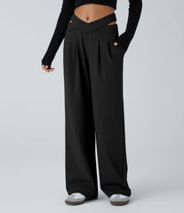 DayStretch V Shaped Mid Rise Cut Out Casual Baggy Pants with Pockets