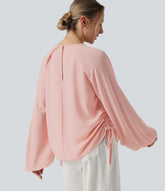 Round Neck Long Sleeve Drawstring Casual Shirt