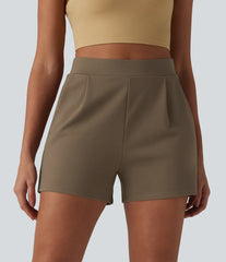 High Waisted Pleated Work Shorts with Pockets