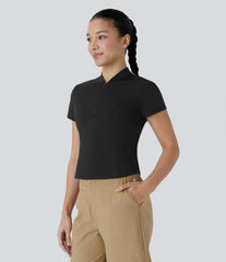 Stand Collar Half Zip Short Sleeve Cut Out InstantCool Quick Dry Golf Sports Top