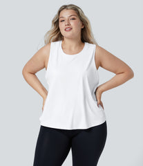 Cut Out Crossover Hem Solid Yoga Plus Size Tank Top