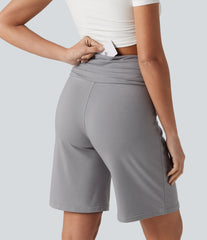 High Waisted Ruched Casual Bermuda Shorts with Pocket
