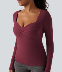 Halara HeatCore Sweetheart Neck Push-Up Long Sleeve Casual Warming Top D/DD Cup