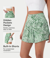 High Waisted 2-in-1 Tropical Plant Print Shorts 5'' with Pockets