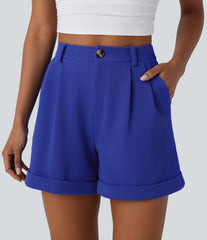 High Waisted Zipper Pocket Waffle Casual Shorts
