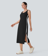 SoftlyZero™ Airy Color Block Hem InstantCool Workout Active Tank Dress with Pockets-UPF50+