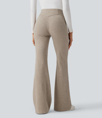 Ribbed High Waisted Tummy Control Casual Flare Pants