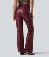 High Waisted Stretchy PU Bootcut Casual Pants with Pockets