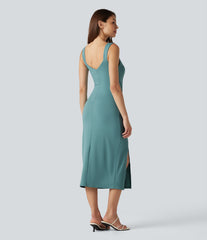 Sweetheart Neck Built-in Bra Bodycon Midi Casual Dress