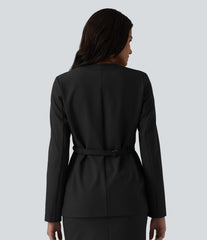 Long Sleeve Work Linen-Blend Blazer with Pockets