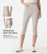 High-waisted Slim Herringbone Golf Capri Pants with Pockets