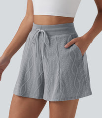High Waisted Drawstring Sweater Knit Casual Shorts 3'' with Pockets