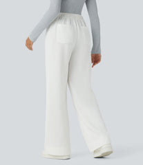 High Waisted Pockets Straight Leg Fleece Casual Pants