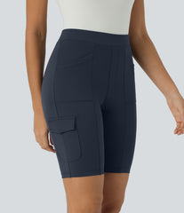 DayStretch High Waisted Pockets Work Biker Shorts 8''