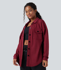Curved Hem Houndstooth Oversized Casual Jacket with Pockets