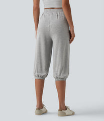 High Waisted Drawstring Capri Casual Joggers with Pockets