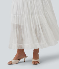 High Waisted Contrast Mesh Maxi Skirt