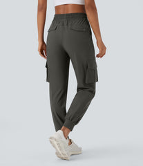High Waisted Drawstring Pockets Quick Dry Dance Cargo Joggers