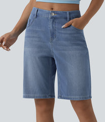 Halara Flex™ Mid Rise Denim Casual Bermuda Shorts with Pockets