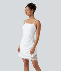 Softlyzero™ Airy Built-in Bra Contrast Lace InstantCool Mini Slip Dress-UPF50+