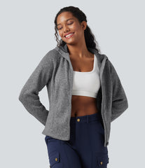 Hooded Long Sleeve Fleece Knitted Hiking Jacket with Pockets