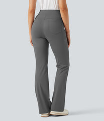 High Waisted Pockets Quick Dry Golf Flare Pants-Golf Tee Pocket-UPF40+