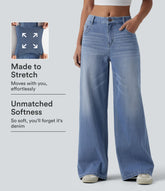 Halara Flex™ Mid Rise Washed Baggy Wide Leg Casual Jeans with Pockets