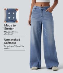 Halara Flex™ Mid Rise Washed Baggy Wide Leg Casual Jeans with Pockets