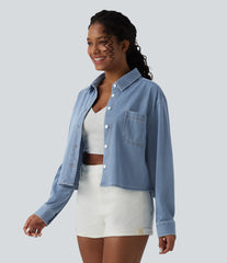 Halara Flex™ Denim Collar Long Sleeve Casual Shirt with Pocket
