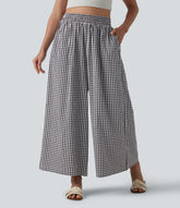 High Waisted Baggy Plaid Casual Pants with Pockets