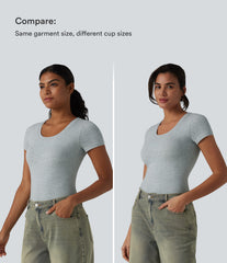 Halara Cotton Jersey Scoop Neck Short Sleeve Built-in Bra Casual T-Shirt B-DD Cups