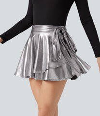SoftlyZero™ Faux Leather High-waisted Sparkle Stretchy Casual Skirt with Pockets