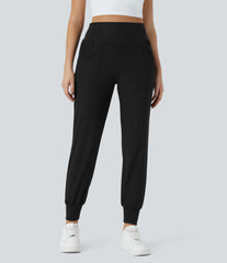 High Waisted Plain Pocket Casual Joggers