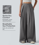 High Waisted Wide Leg Baggy Quick Dry Cool Touch Work Pants with Pockets-UPF40+