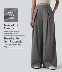 High Waisted Wide Leg Baggy Quick Dry Cool Touch Work Pants with Pockets-UPF40+