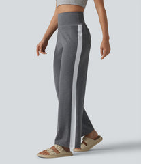 High Waisted Straight Leg Stripe Quick Dry Casual Pants with Pockets