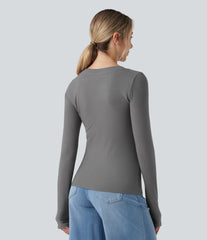 Halara HeatCore Scoop Neck Push-Up Long Sleeve Casual Warming Top DD-F Cups