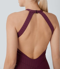 Halter Bootcut Stripe InstantCool Yoga Jumpsuit