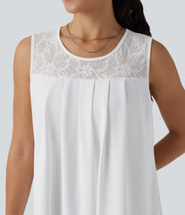 Round Neck Contrast Lace Casual Tank Top